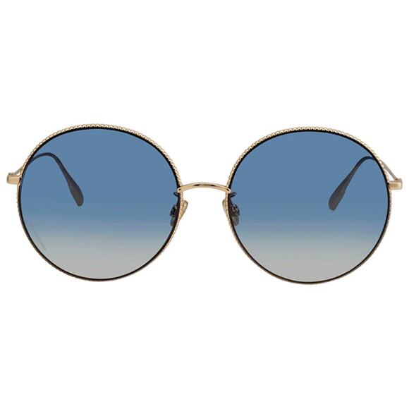 Dior “Society 2F” Circle Sunglasses w/ Studded Gold Frames & Blue Lenses - Picture 1 of 8